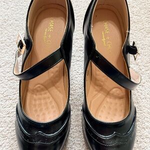 Chase + Chloe Black Patent Mary Jane Heels with Buckle